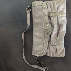 EUC sparkly gold leather Fossil hobo with brass rivets